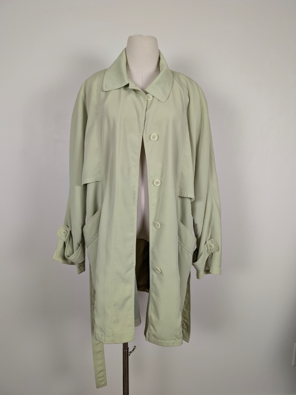 Vintage Emblem Pastel Green Trench Coat Size Large Parisian - Picture 13 of 15
